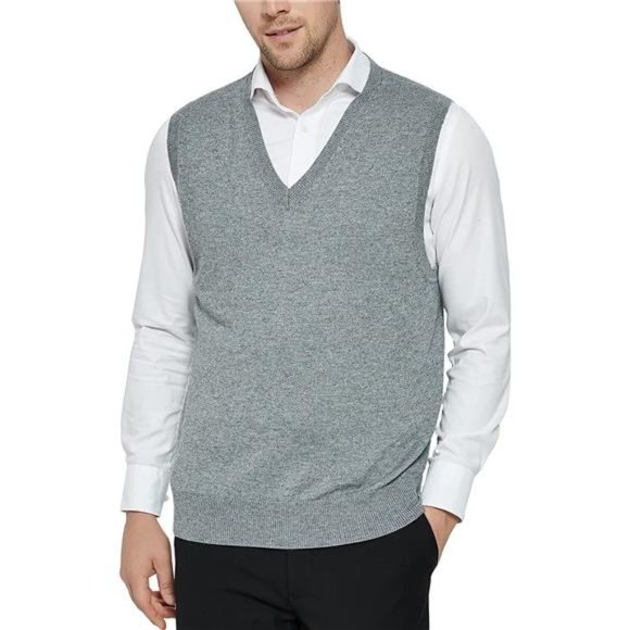Men’s Cashmere Wool Blend Relax Fit Vest,Light Grey